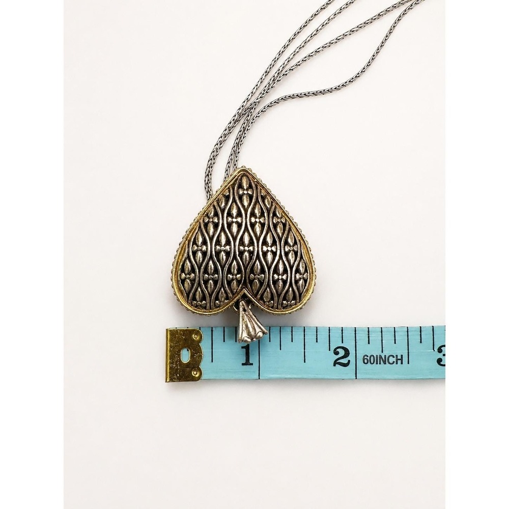 Brighton Heart Pendant Necklace Silver Gold Tone Signed 18" Scroll - Picture 6 of 7